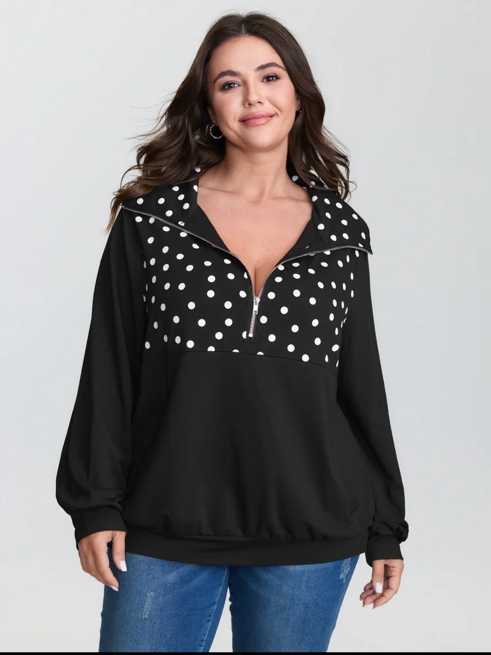 BloomChic Black Polka Dot Half-Zip Sweatshirt size 1X (14-16) - Picture 1 of 14